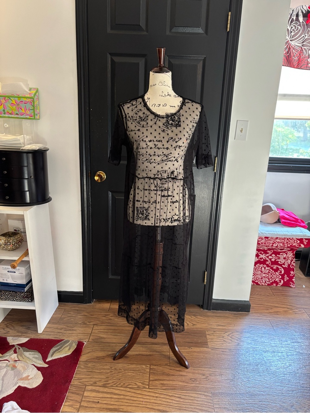 SHEIN Black Sheer Polka Dot Dress